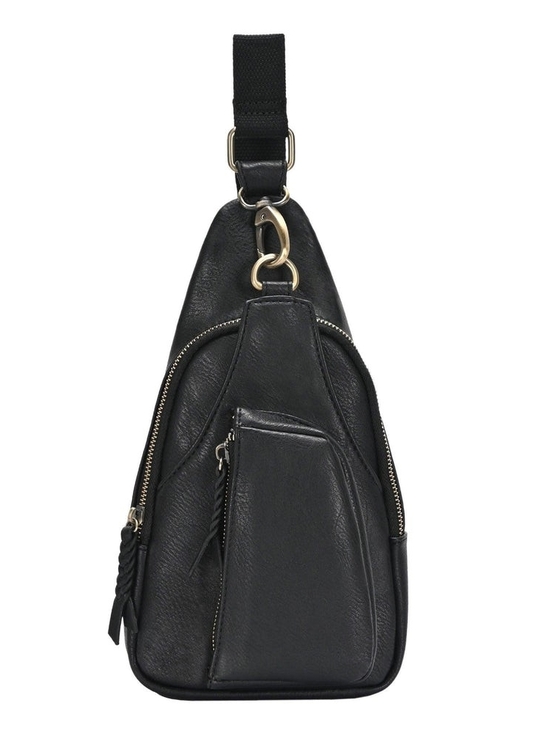 Antik Kraft Handbags - Antik Kraft Black Vegan Leather Sling Crossbody Bag with Gold Hardware